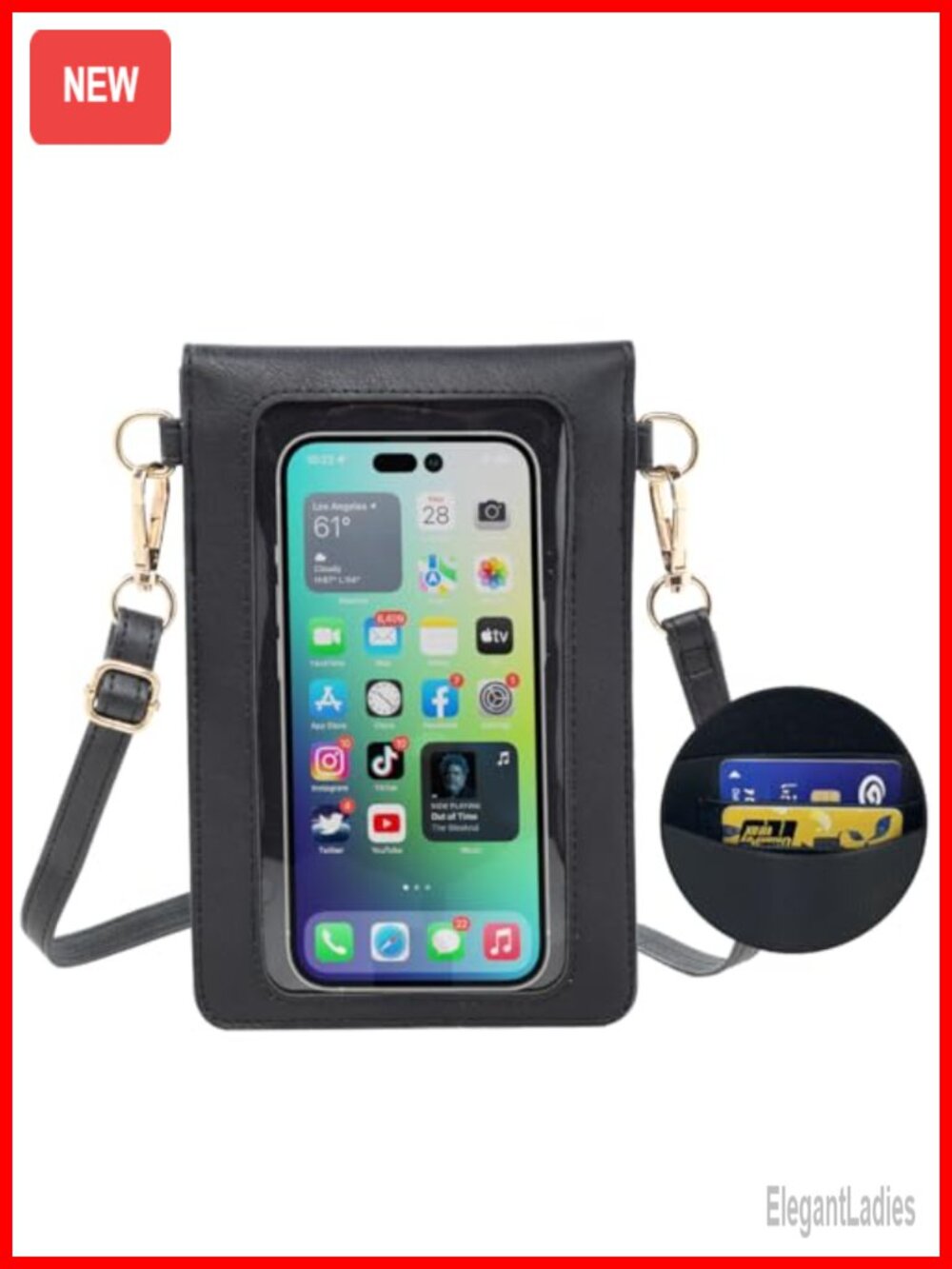 Phone Crossbody Bag for Women with Shoulder Straps Clear Window Faux Leather